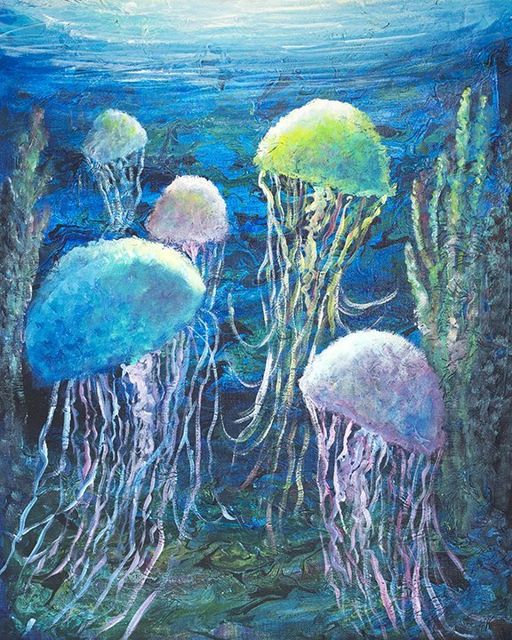 Jelly Fish Original Painting by Jan Tetsutani